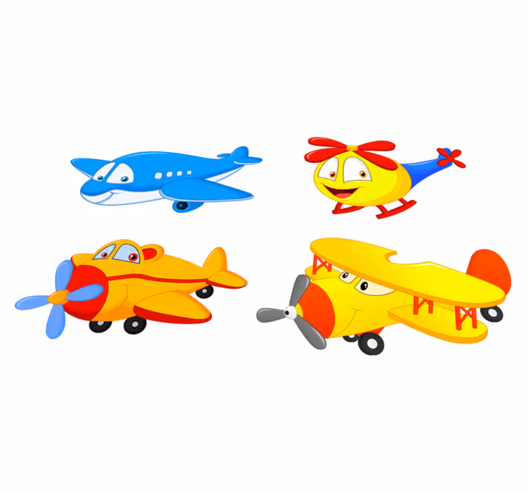 Kids vinyl rug with faces of planes and helicopters - TenStickers