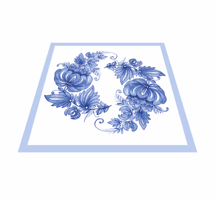 Bathroom vinyl rug with white and blue horezu pattern - TenStickers