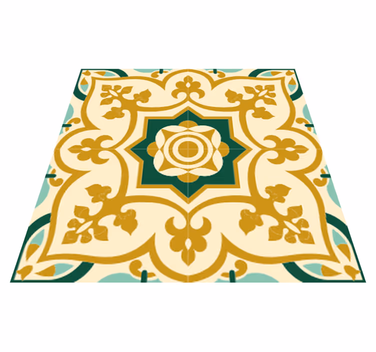Bathroom vinyl rug in gold and green tile design - TenStickers