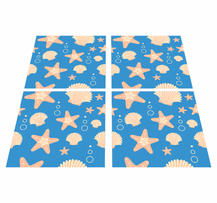 Bathroom vinyl rug fishstar and shells undersea tiles - TenStickers