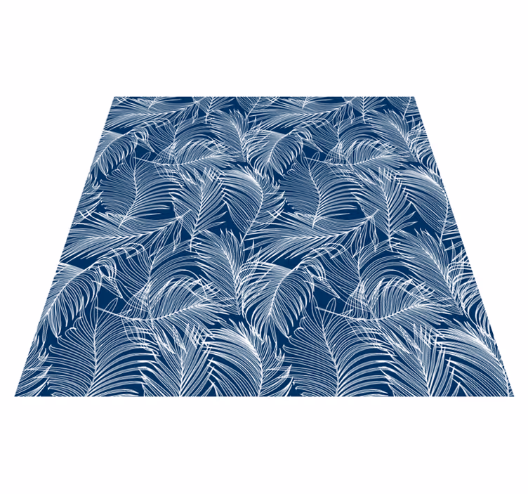 Kitchen vinyl rug with blue leaves and white outline - TenStickers