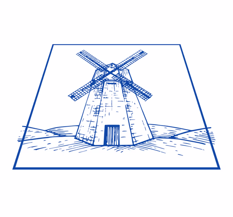 Kitchen vinyl rug delft blue windmill design - TenStickers