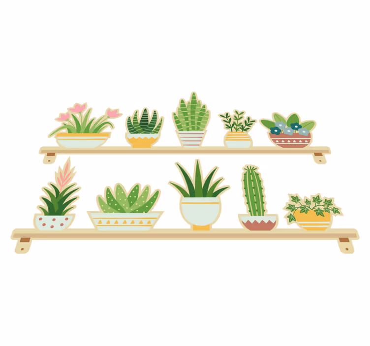 Kitchen vinyl rug with cactus plant shelf - TenStickers