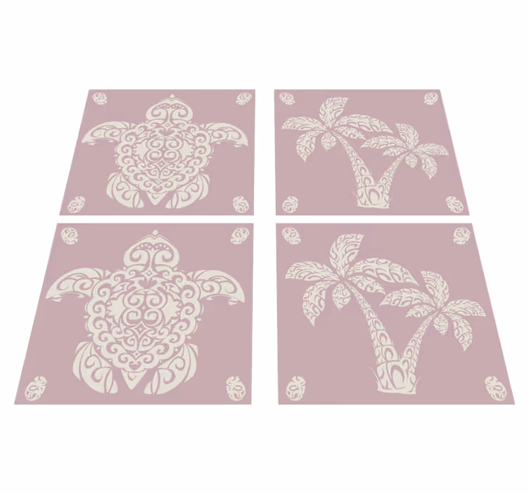 Kitchen vinyl rug with hawaiian turtle and palm pattern - TenStickers