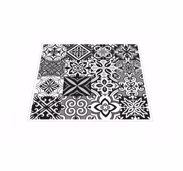 Kitchen vinyl rug with bold black geometric patterns - TenStickers