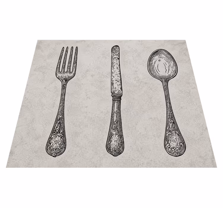 Kitchen vinyl rug with grey cutlery design - TenStickers