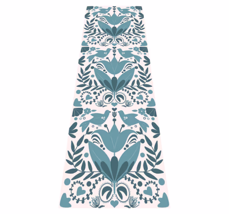 Blue folk art pattern with birds kitchen vinyl rug - TenStickers