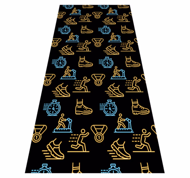 Bedroom vinyl rug with neon vector icons on black - TenStickers