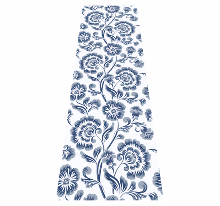 Blue flowers grandmillenial pattern bedroom vinyl rug - TenStickers