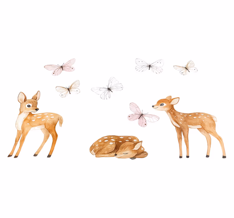 Bedroom vinyl rug with little deer and butterflies - TenStickers