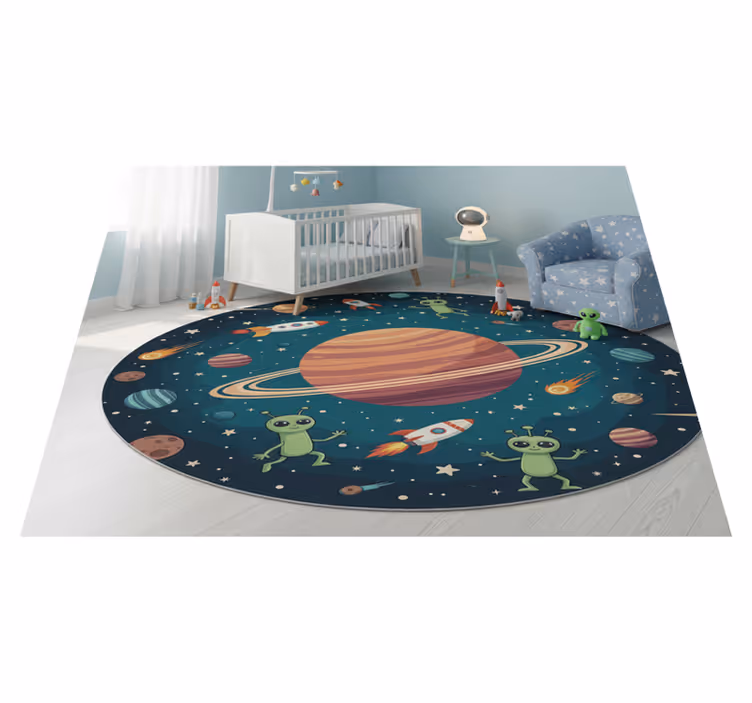 Bedroom vinyl rug with round illustration of funny aliens - TenStickers