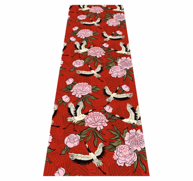Bedroom vinyl rug with white birds on red tropical - TenStickers