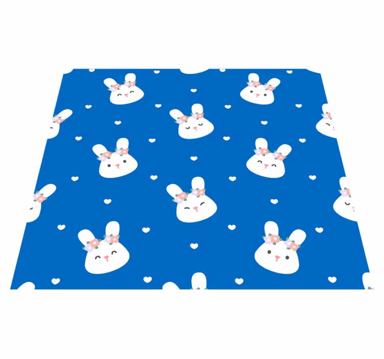 Bedroom vinyl rug with adorable rabbits on blue - TenStickers