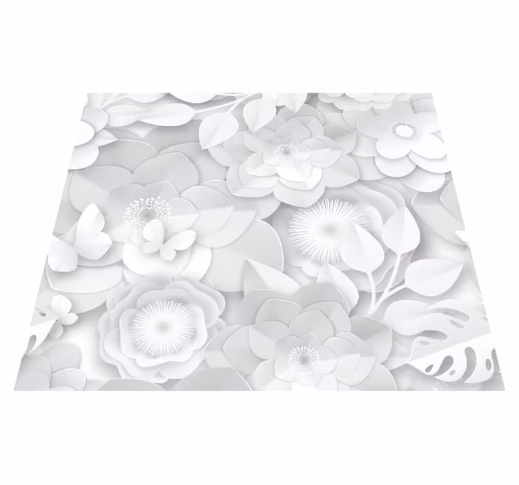 Nature vinyl rug 3d white flowers design - TenStickers