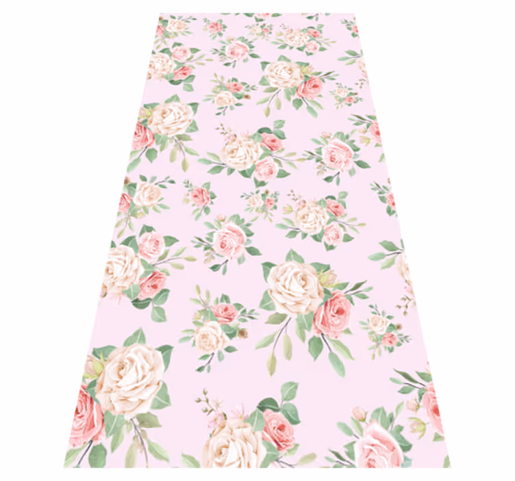 Nature vinyl rug pink peonies on grey - TenStickers