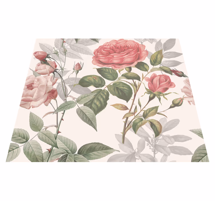 Nature vinyl rug with large roses - TenStickers