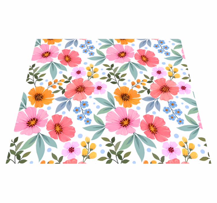 Nature vinyl rug colorful flowers on white background - TenStickers