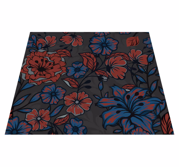 Nature vinyl rug in dark roses and leaves - TenStickers