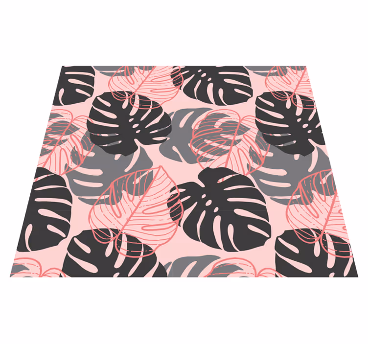 Nature vinyl rug in pink and grey monstera - TenStickers