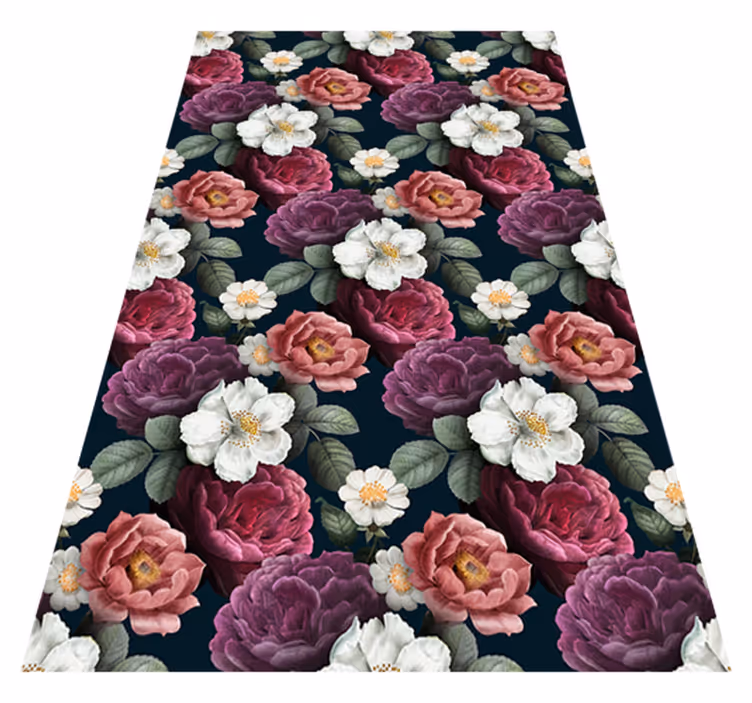 Nature vinyl rug with white flower petal design - TenStickers