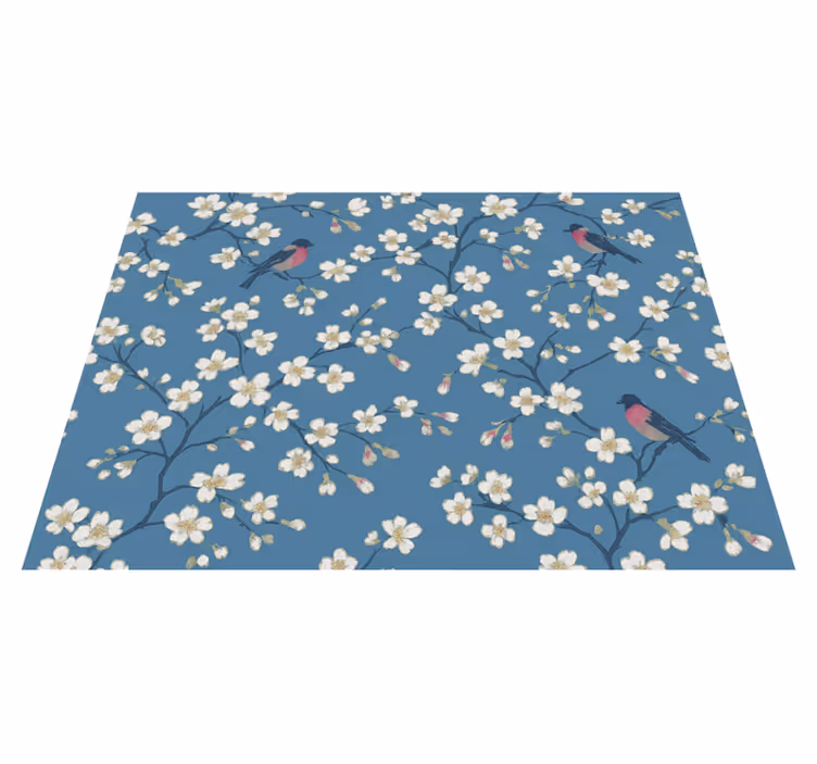 Nature vinyl rug blue orchard birds - TenStickers