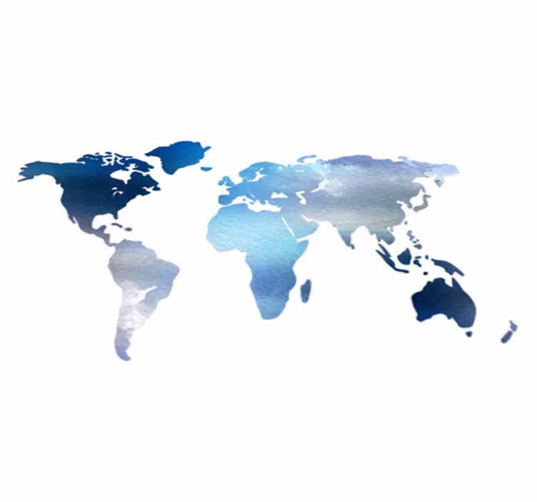 World map vinyl rug watercolor world map blue tones - TenStickers