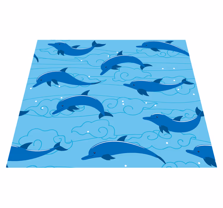 Animal vinyl rug with sky clouds and dolphins - TenStickers