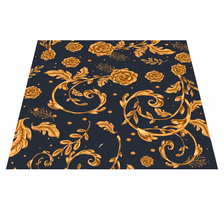 Vintage vinyl rug with golden leaf design - TenStickers