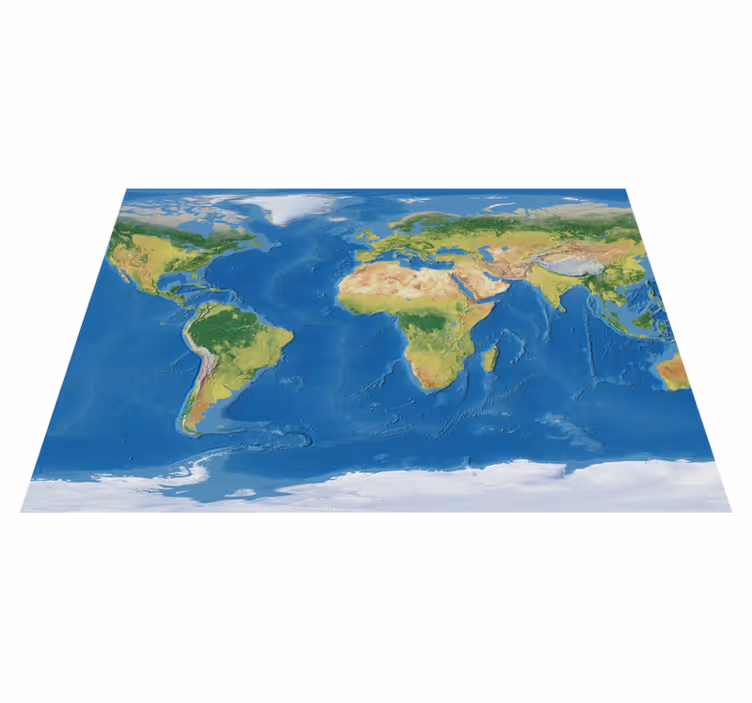 World map vinyl rug realistic geographic design - TenStickers