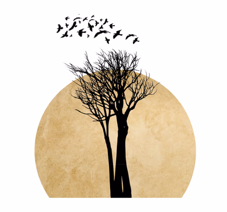 Flower vinyl rug with tree silhouette and birds - TenStickers