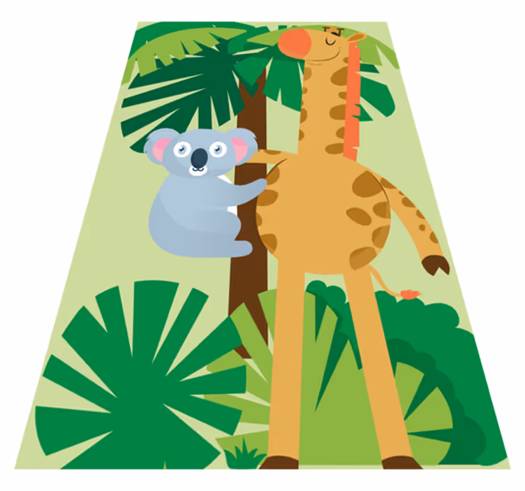 Kids vinyl rug koalas hugging a giraffe print 4 - TenStickers