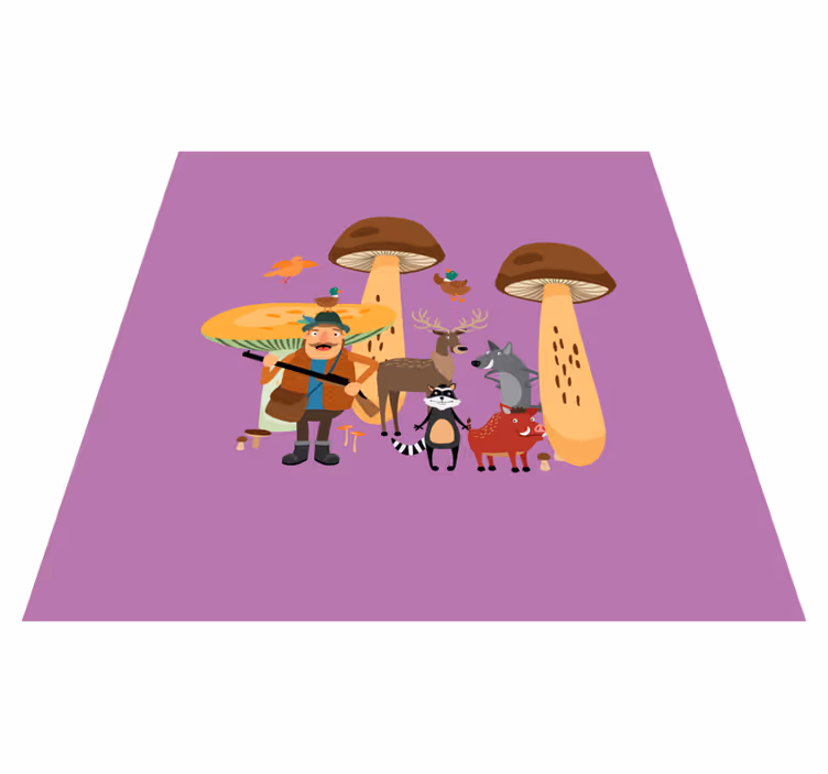 Kids vinyl rug birds in mushroom forest - TenStickers