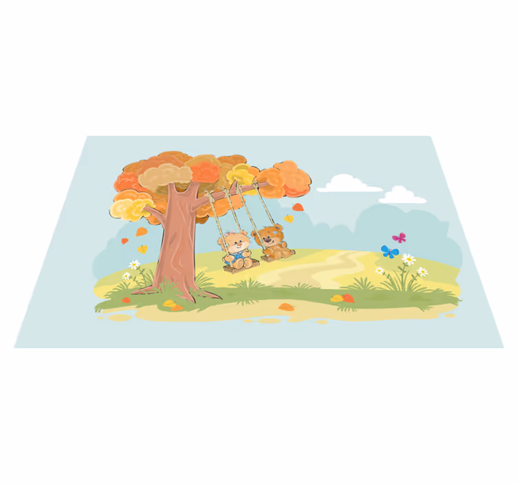Kids vinyl rug teddy bears in woodland - TenStickers