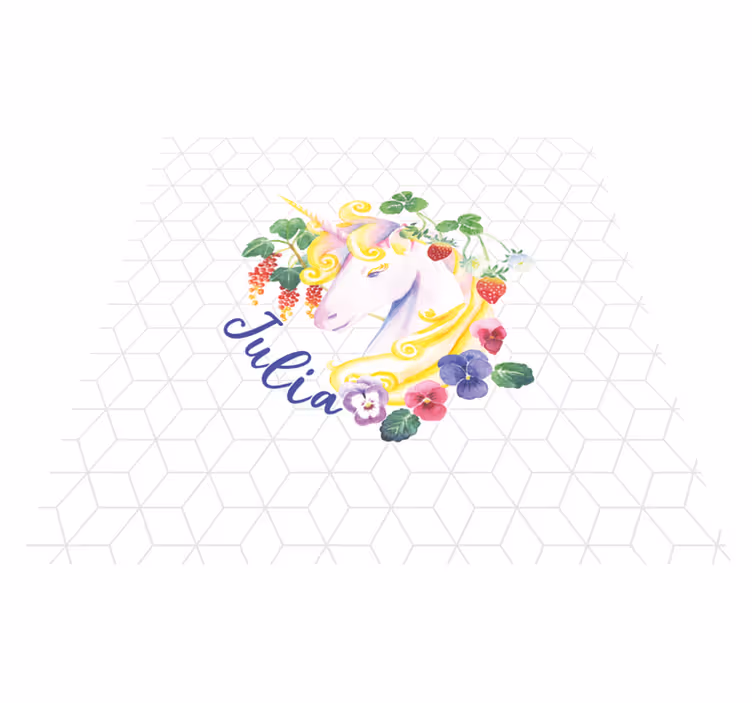 Kids vinyl rug with unicorn head on hexagonal tiles - TenStickers