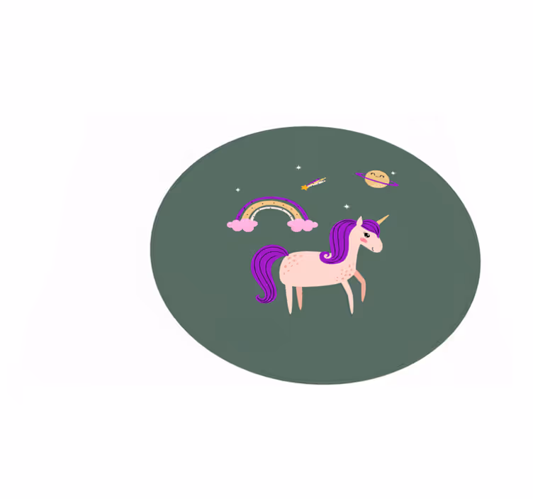 Kids vinyl rug featuring artistic unicorns on green - TenStickers