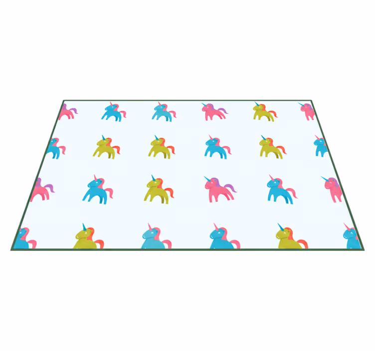 Kids vinyl rug colorful unicorns light blue background - TenStickers