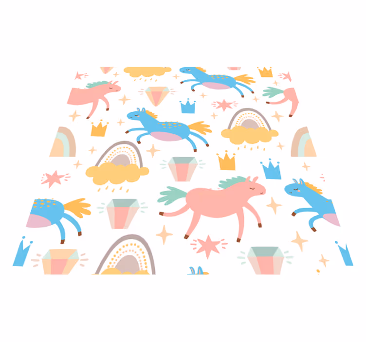 Kids vinyl rug with adorable unicorns and rainbows - TenStickers