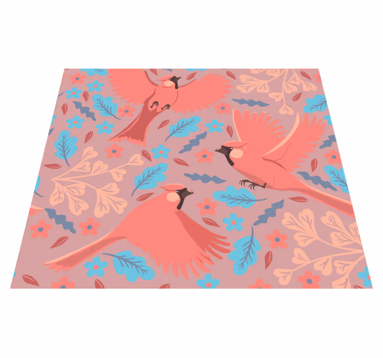Living room vinyl rug with blush birds on branch - TenStickers