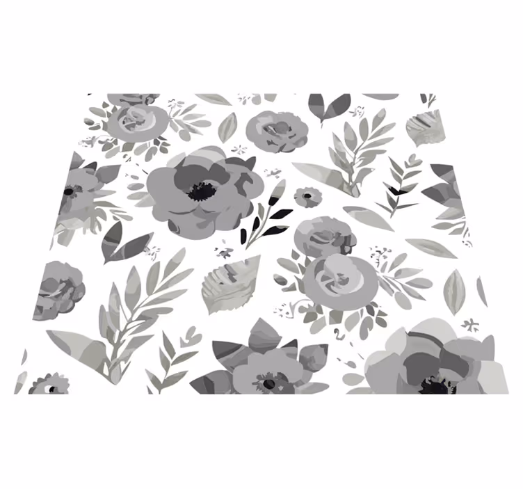 Gray vinyl rug with watercolor flowers - TenStickers