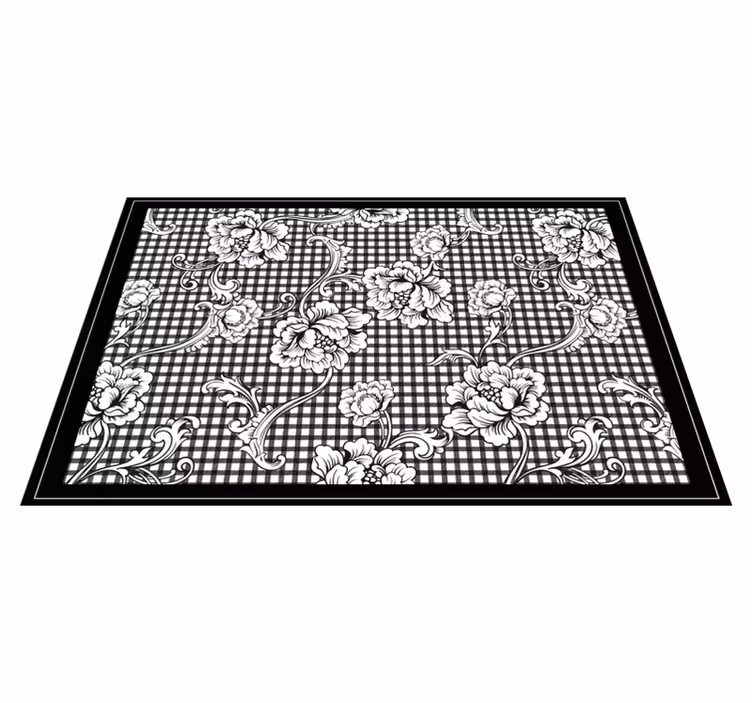 Gray vinyl rug with black and white gingham pattern - TenStickers