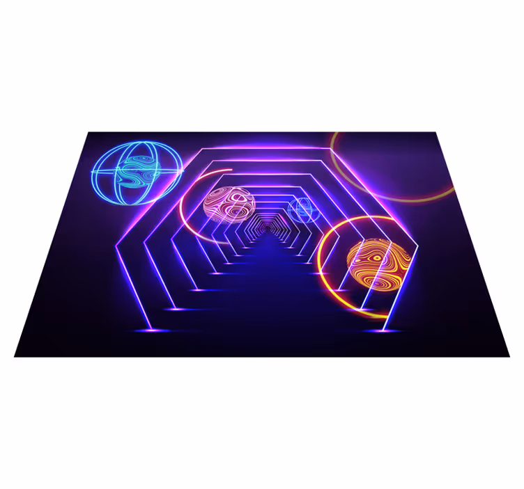 Purple vinyl rug neon hexagonal tunnel perspective - TenStickers