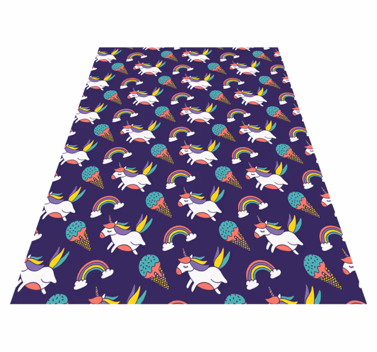 Purple vinyl rug with hand-drawn unicorn design - TenStickers