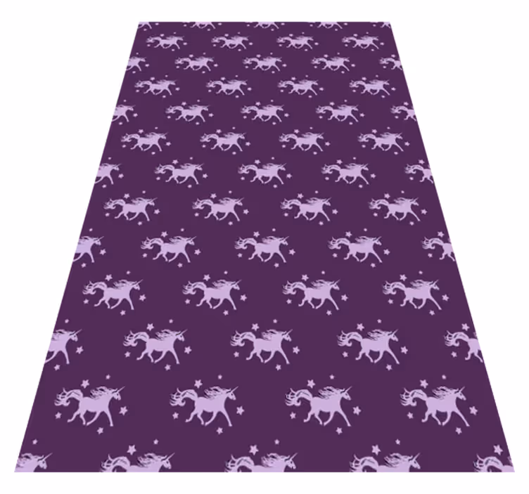 Purple vinyl rug featuring simple unicorns and stars - TenStickers