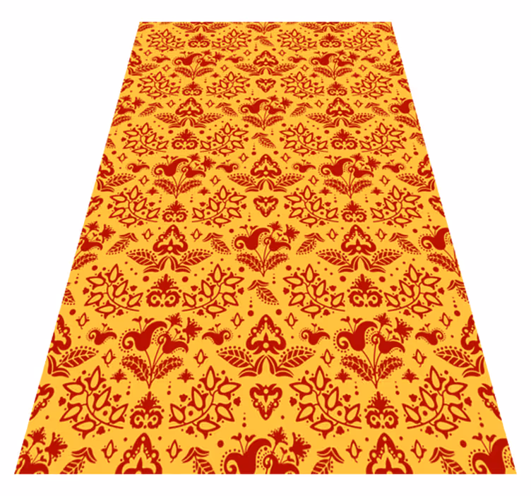 Orange vinyl rug with floral line patterns - TenStickers
