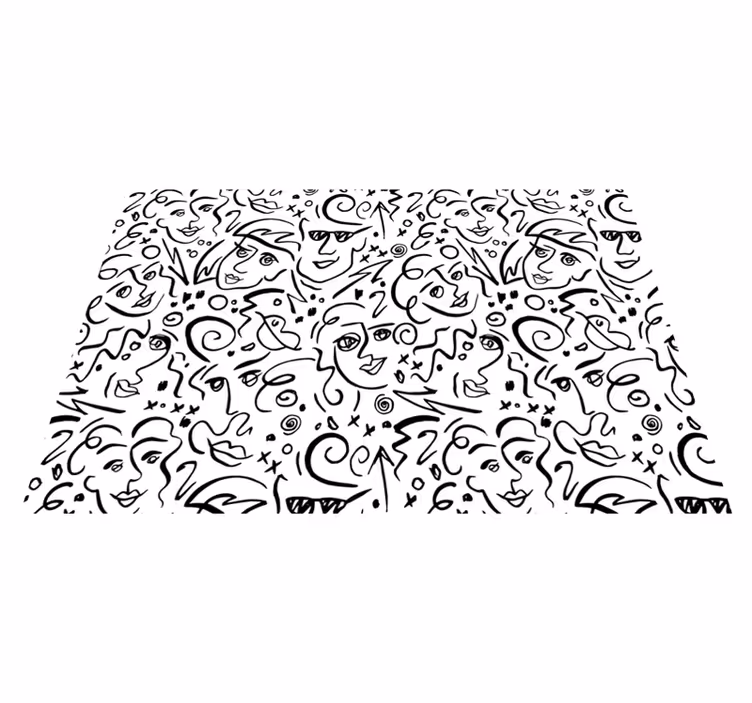 Black vinyl rug featuring black and white graffiti art - TenStickers