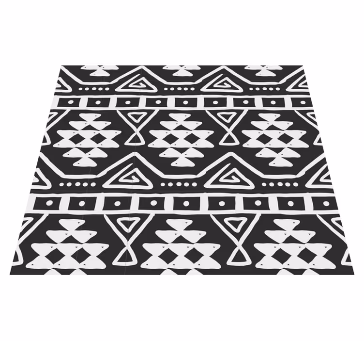 Black vinyl rug with black and white bohemian pattern - TenStickers