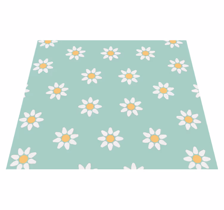 Green vinyl rug with kids' daisy design - TenStickers