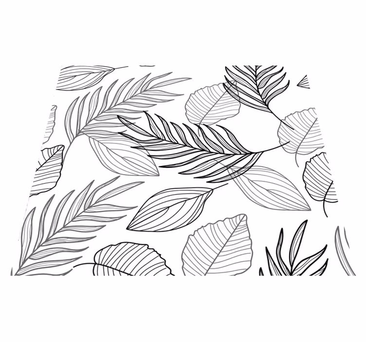 Outdoor vinyl rug with black and white leaf design - TenStickers