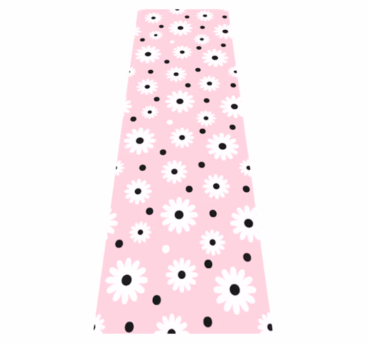 Pink vinyl rug with pink black dotted floral design - TenStickers