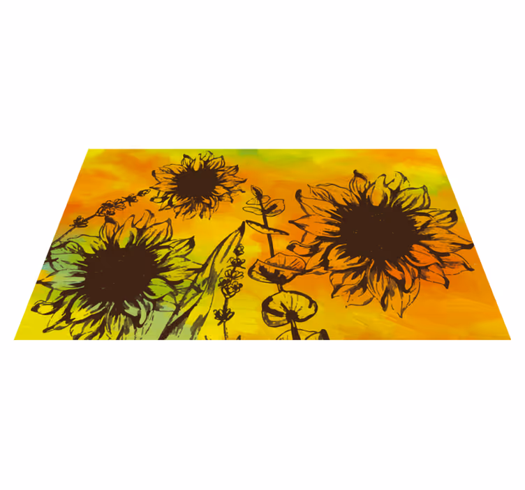 Sunflower Sketch flower vinyl rug - TenStickers